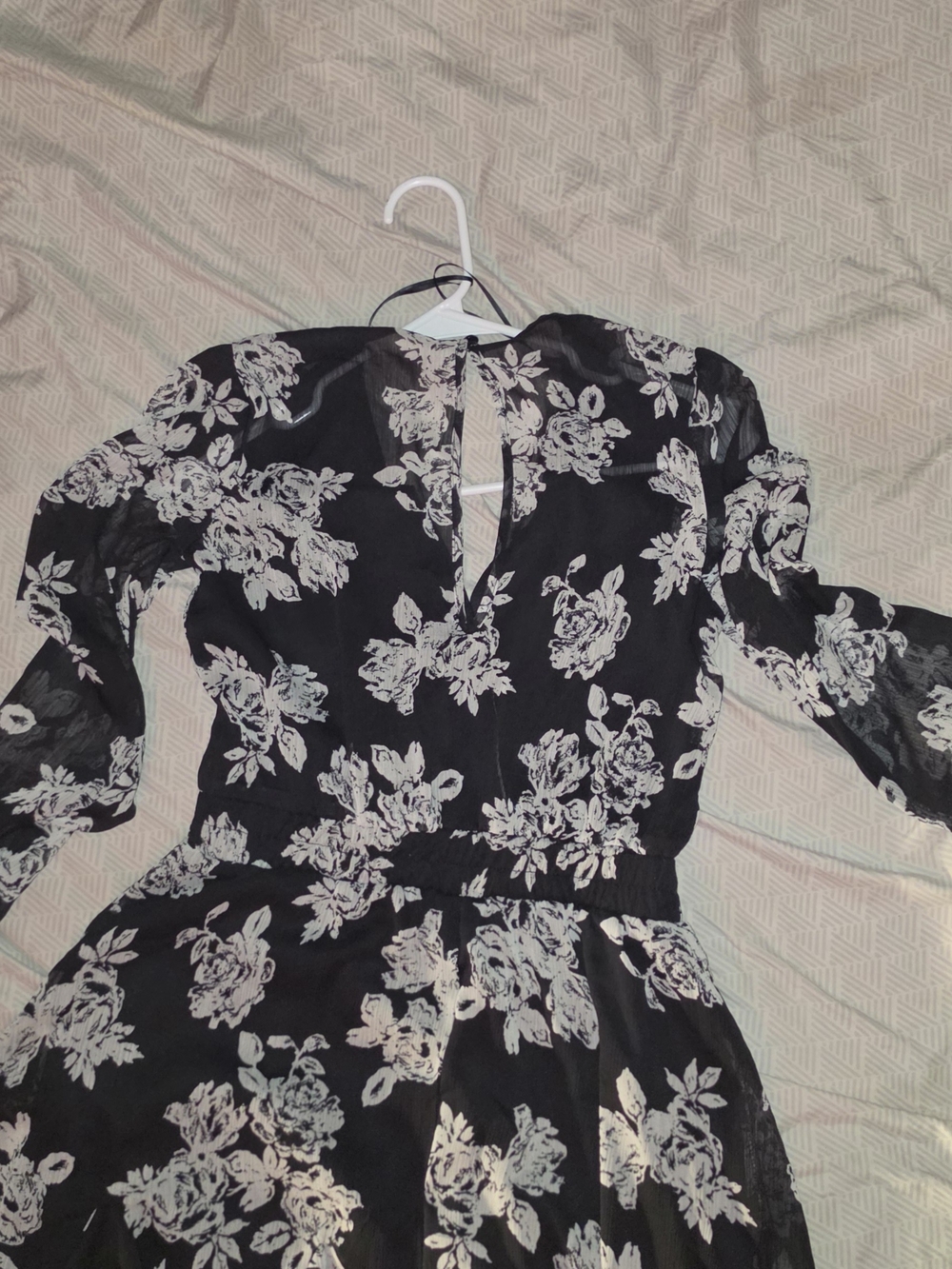 Floral Black Long-Sleeve Midi Dress